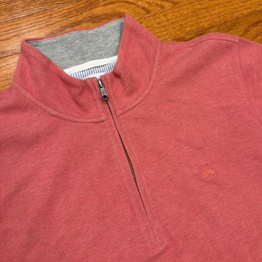Brooks Brothers 1/4 Zip Sweater Pullover Mens XL Pink Fleece Logo Preppy Casual